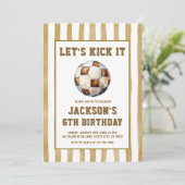 ギンガム柄サッカーフットボール 誕生日招待状 招待状 (スタンド正面)