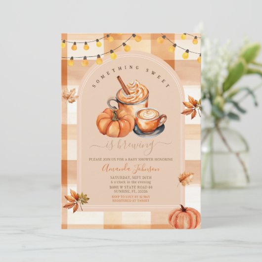 ギンガム甘いものが赤ちゃんシャワーを醸造している 招待状 (スタンド正面)