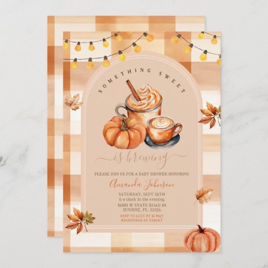 ギンガム甘いものが赤ちゃんシャワーを醸造している 招待状 (正面/裏面)