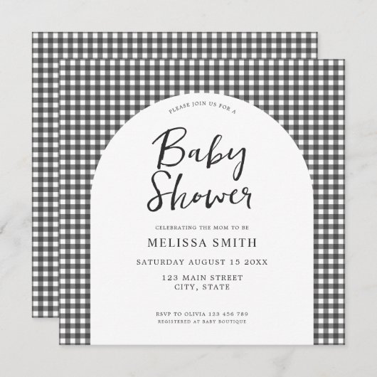 ギンガム白黒市松模様にプライドベビーシャワー 招待状 (正面/裏面)