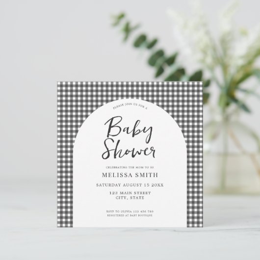 ギンガム白黒市松模様にプライドベビーシャワー 招待状 (スタンド正面)