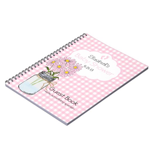 ギンガム石大工の瓶のベビーシャワーの来客名簿 ノートブック (左側)