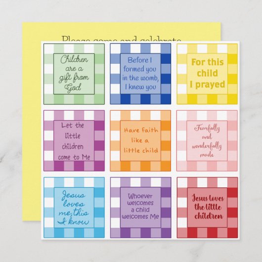 ギンガム聖書聖句ベビーシャワーの招待 招待状 (正面/裏面)