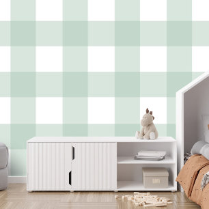 ギンガム薄緑チェックかわいいシンプル大きな格子柄 壁紙