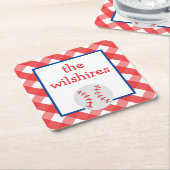 ギンガム野球パーソナライズされた紙コースター スクエアペーパーコースター (アングル)