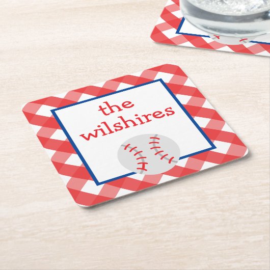ギンガム野球パーソナライズされた紙コースター スクエアペーパーコースター (アングル)