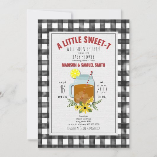 ギンガム スイート ティー フラワー ベビー シャワー 招待状 (正面)