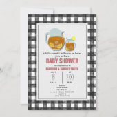 ギンガム スイート ティー レモン ニュートラル ベビー シャワー 招待状 (正面)
