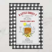ギンガム スウィート ティー フラワー ベイビー シャワー 招待状 (正面/裏面)