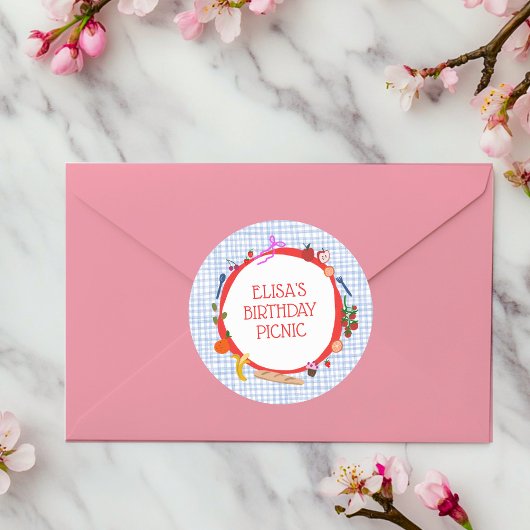 ギンガム ピクニック モダン かわいい オーダーメイド バースデー パーティー ラウンドシール