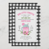 ギンガム ピンク レモネード 赤ちゃん女の子 仮想お飲み物会 招待状 (正面/裏面)