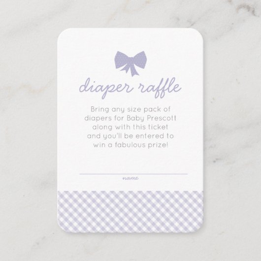 ギンガム ベビーシャワー パープル おむつくじチケット エンクロージャーカード (正面)