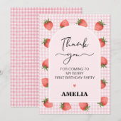 ギンガム ベリー スウィート 1歳の誕生日感謝カード 招待状 (正面/裏面)