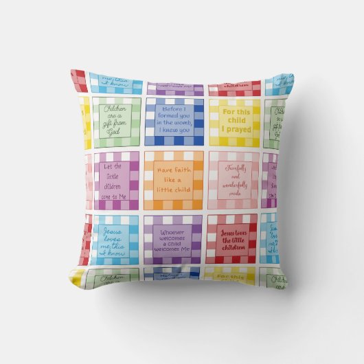 ギンガム 子どもや赤ちゃんに関する聖書の言葉 クッション (正面)