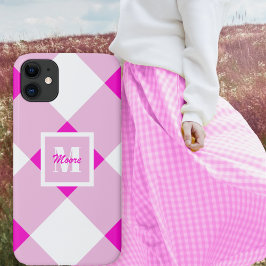 ギンガム – 明るい赤紫色ピンク&パステルピンクフォンケース iPhone 11 ケース