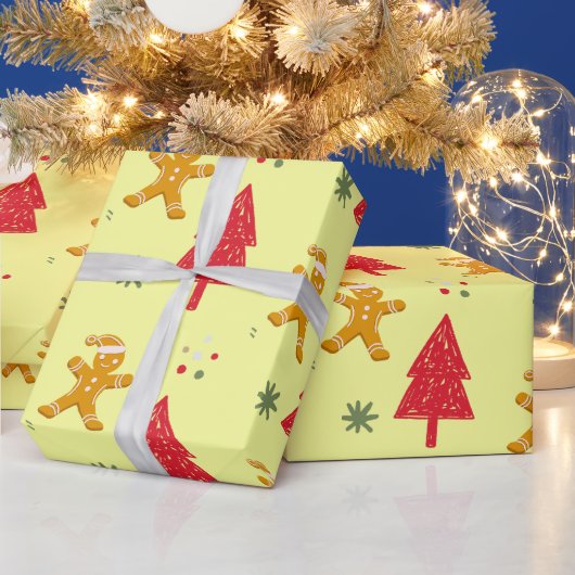 ギンガメリーーブレッドサンタスノーフレーククリスマスツリーパテ ラッピングペーパー (クリスマス)
