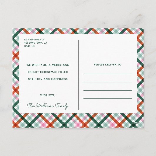 ギンガモダンム家族の写真メリークリスマス シーズンポストカード (裏面)