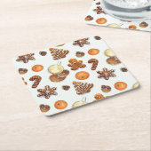 ギンガーブレッドのクリスマスの香り スクエアペーパーコースター (アングル)