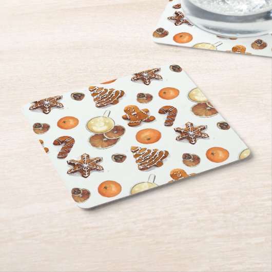 ギンガーブレッドのクリスマスの香り スクエアペーパーコースター (アングル)