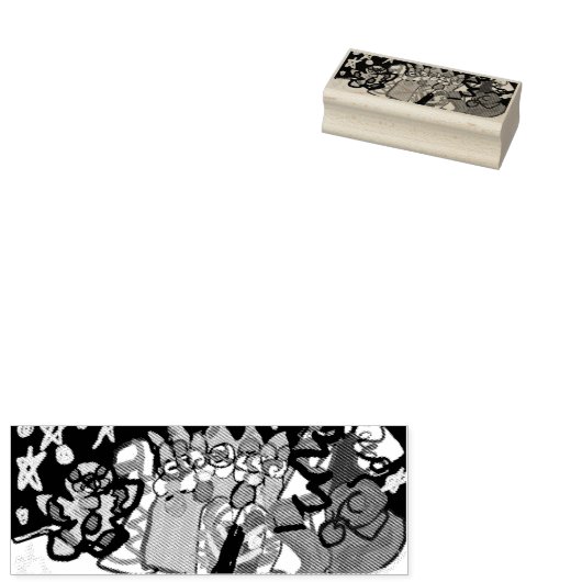 ギンガーブレッドの家と男のマグカップ木製の箱の看板の塊 ラバースタンプ (押印)