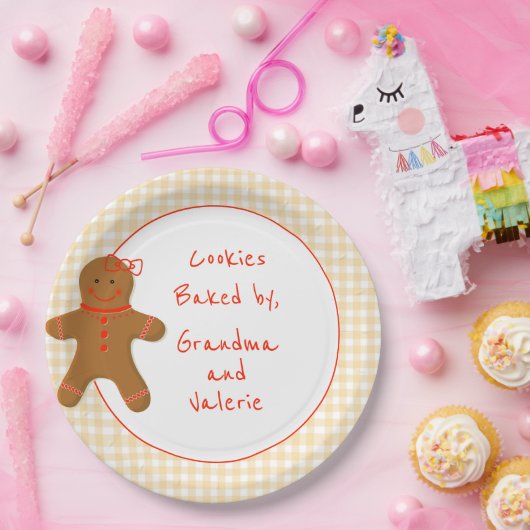 ギンガーブレッドガールギンガムチェックホームメイドベーカリー ペーパープレート (パーティー)
