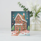 ギンガーブレッドクリスマスハウス接写 ポストカード (スタンド正面)