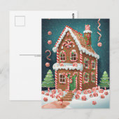ギンガーブレッドクリスマスハウス接写 ポストカード (正面/裏面)