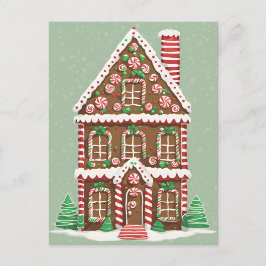 ギンガーブレッドクリスマスハウス接写 ポストカード (正面)