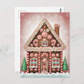 ギンガーブレッドクリスマスハウス接写 ポストカード (正面/裏面)