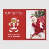 ギンガーブレッドサンタレッド写真クリスマスカードマグネット (正面)