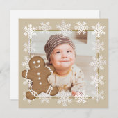 ギンガーブレッドスノーフレーククリスマスホリデーキッド写真 シーズンカード (正面/裏面)