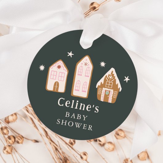 ギンガーブレッドハウスウィンターガールベビーシャワー フェイバータグ