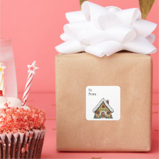 ギンガーブレッドハウスクリスマスプレゼントラベルシール スクエアシール