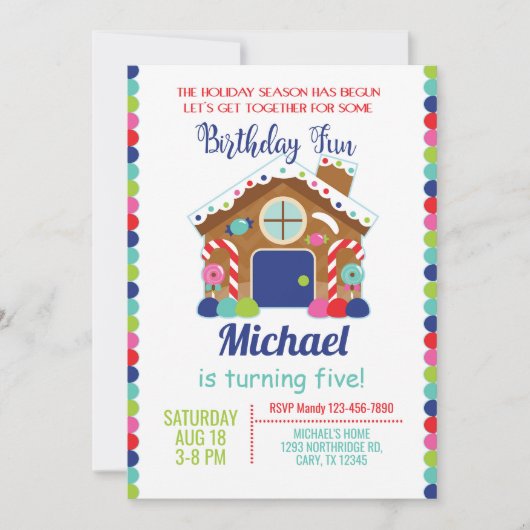 ギンガーブレッドハウスクリスマス少年の招待。 招待状 (正面)