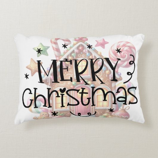 ギンガーブレッドハウスクリスマス アクセントクッション (正面)