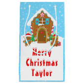 ギンガーブレッドハウスブルーと赤いメリークリスマス スモールペーパーバッグ (正面)