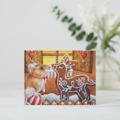 ギンガーブレッドハウスマウス&トナカイ水彩画 ポストカード (スタンド正面)