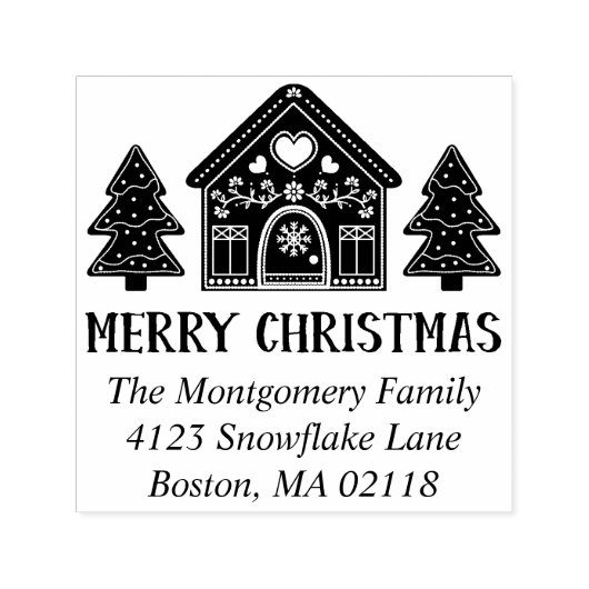 ギンガーブレッドハウスメリークリスマスネーム&アドレス セルフインキングスタンプ (デザイン)
