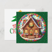 ギンガーブレッドハウスラウンドクリスマスグリーティングカード (正面/裏面)