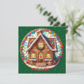 ギンガーブレッドハウスラウンドクリスマスグリーティングカード (スタンド正面)