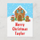 ギンガーブレッドハウスレッド&ブルーメリークリスマス シーズンポストカード (正面)