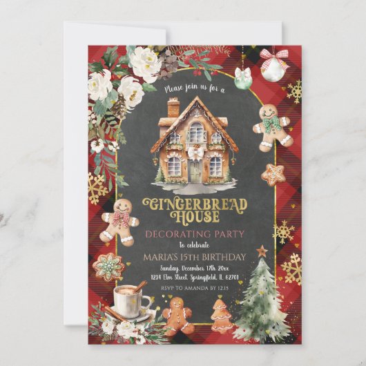 ギンガーブレッドハ飾ウスのパーティークリスマスプレイド 招待状 (正面)
