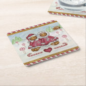 ギンガーブレッド少年とガールコースター スクエアペーパーコースター (アングル)