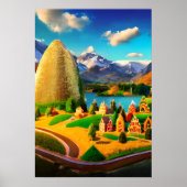 ギンガーブレッド村、湖と山 | AI Art ポスター (正面)