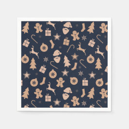 ギンガーブレッド、サンタ、クリスマスツリーパターン スタンダードカクテルナプキン