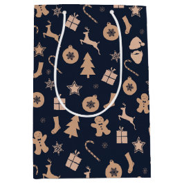 ギンガーブレッド、サンタ、クリスマスツリーパターン ミディアムペーパーバッグ