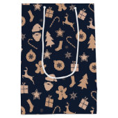 ギンガーブレッド、サンタ、クリスマスツリーパターン ミディアムペーパーバッグ (裏面)