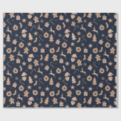 ギンガーブレッド、サンタ、クリスマスツリーパターン ラッピングペーパー (フラット)