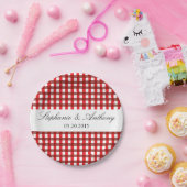 ギンガ赤と白ムパタ結婚ンバーベク ペーパープレート (パーティー)