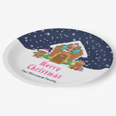 ギンガ飾ーパンのパーティーネイビーブルーとピンク ペーパープレート (アングル)